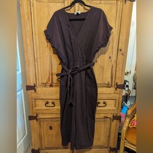 Brown/Wine v-neck Jumpsuit